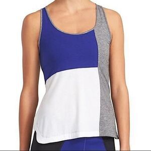 Derek Lam 10C Athleta Color Block Lane Tank Top Medium Grey Blue White Workout